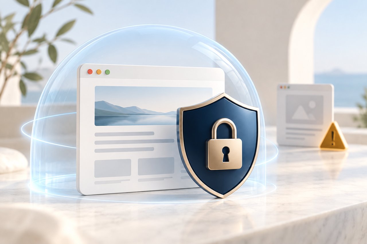 Webサイトの接続を保護する盾と鍵のイメージ